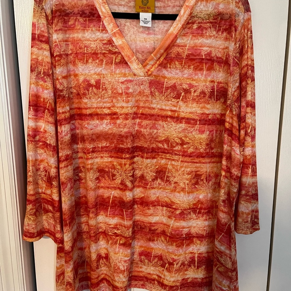 Women's V-Neck Top in Red and Orange